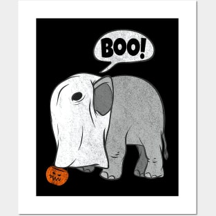 Funny Halloween Elephant Ghost Costume Cute Boo Jack O Lantern Posters and Art